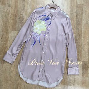 NEW Dries Van Noten Silk Purple Floral Shirt SIZE 36 Blouse